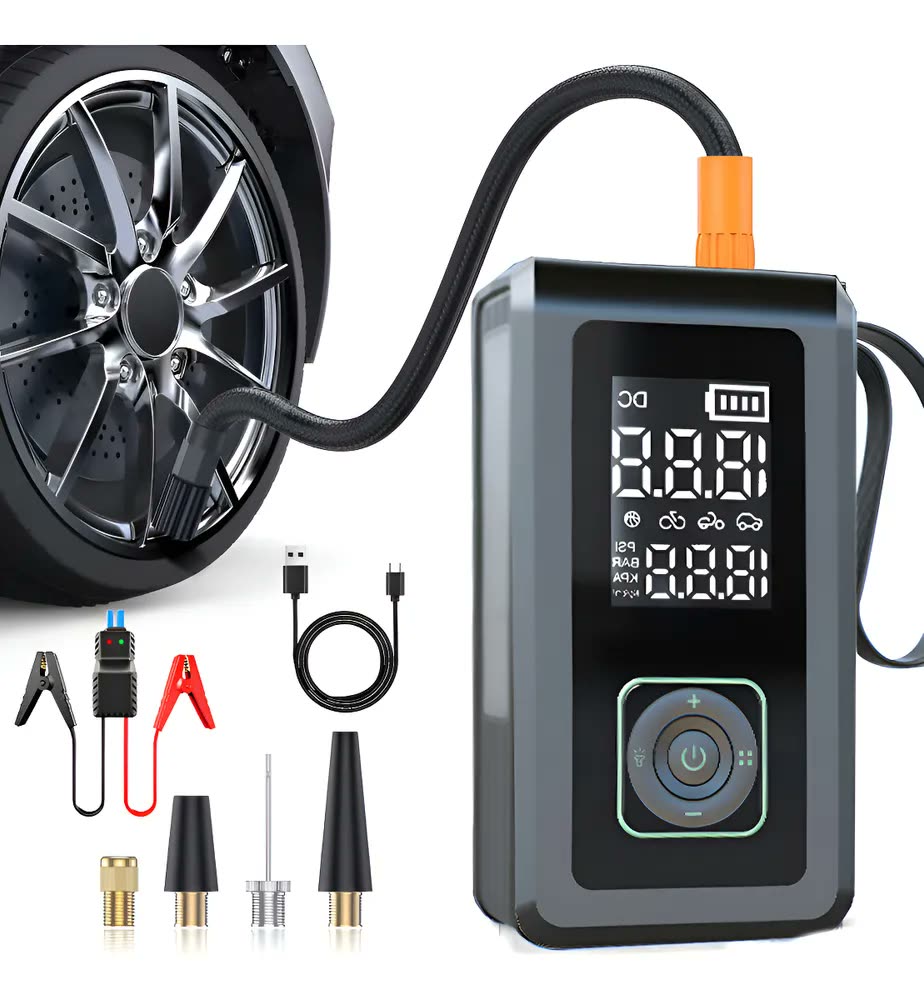 Mini Compressor de Ar Digital Portátil para Pneus e Partida de Emergência