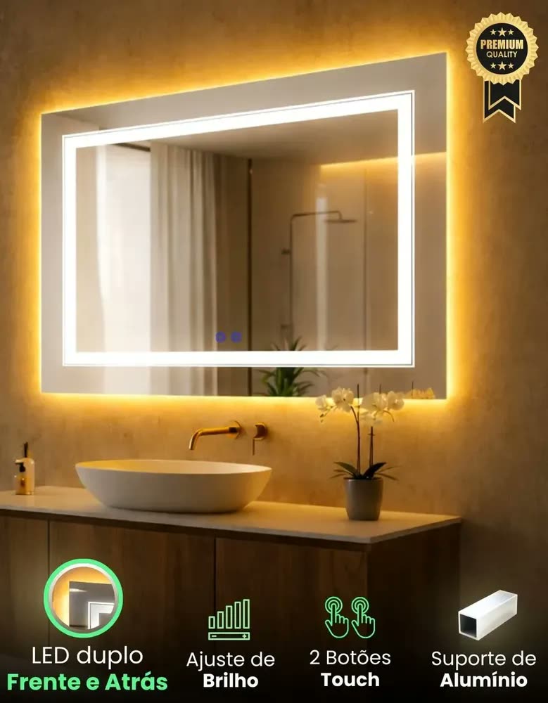 foto de Espelho Led Touch Frente E Atrás 1,20 x 0,80cm Penteadeira Maquiagem