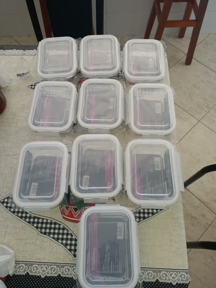 foto de Kit 10 Potes Herméticos Vidro 640ml Starhouse Marmita Forno Micro-ondas Airfryer com 4 travas de super vedação