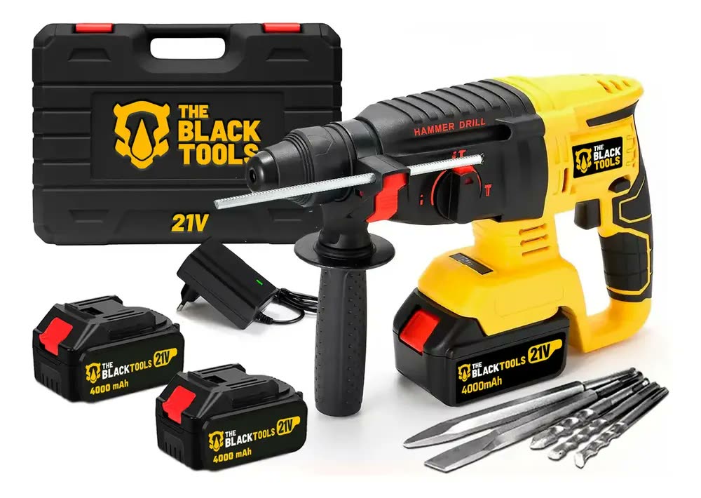 Martelete Rotativo Perfurador 2 Baterias C/ Impacto Sds 21v Amarelo 50/60hz The Black Tools