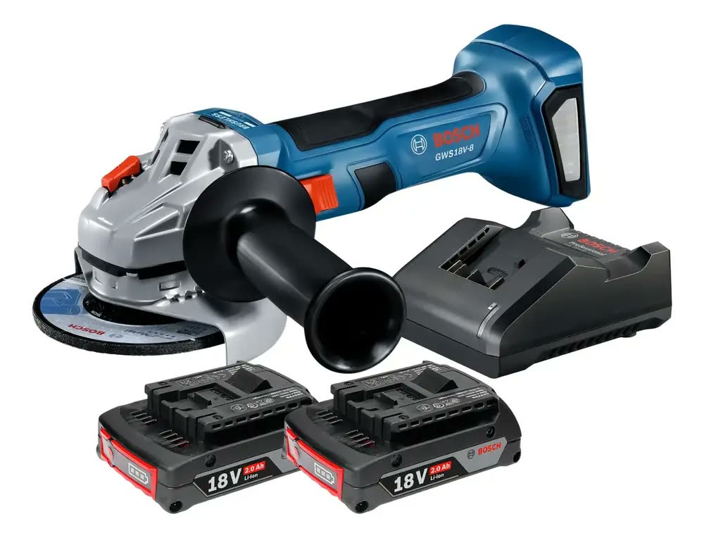 Esmerilhadeira Bosch 2 Baterias 18v Gws 18v-8 Brushless Biv Cor Azul