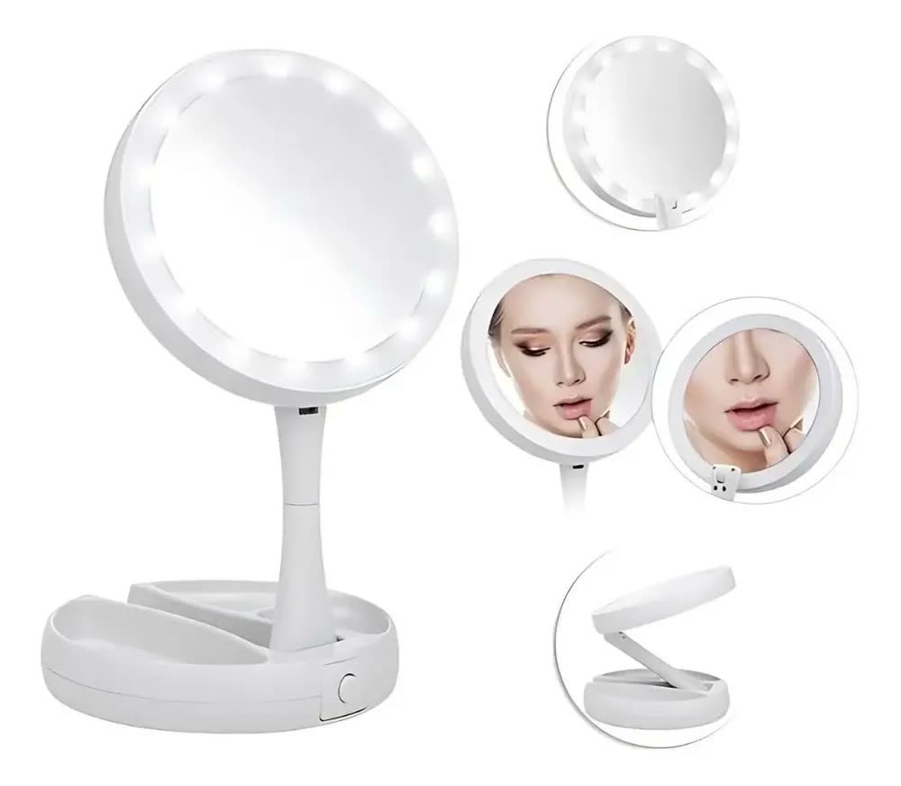Espelho Maquiagem Led Iluminador Mesa Gira 360 Portátil Usb
