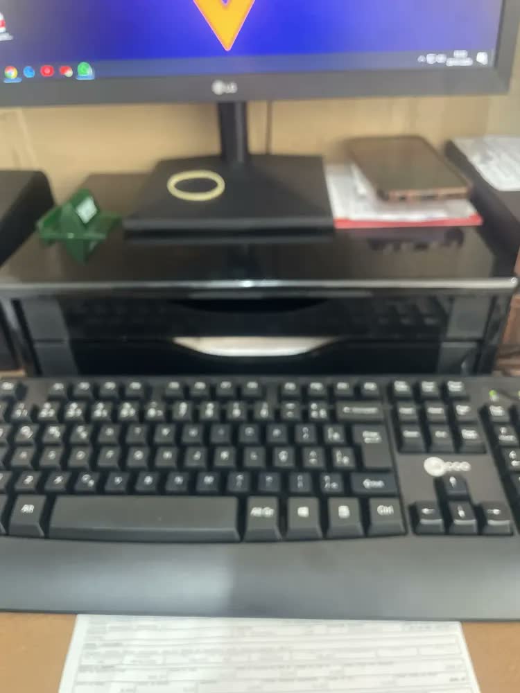 foto de Suporte Para Monitor De Mesa 2 Gavetas Escritório Ergonômico Cor Preto Hannover Home