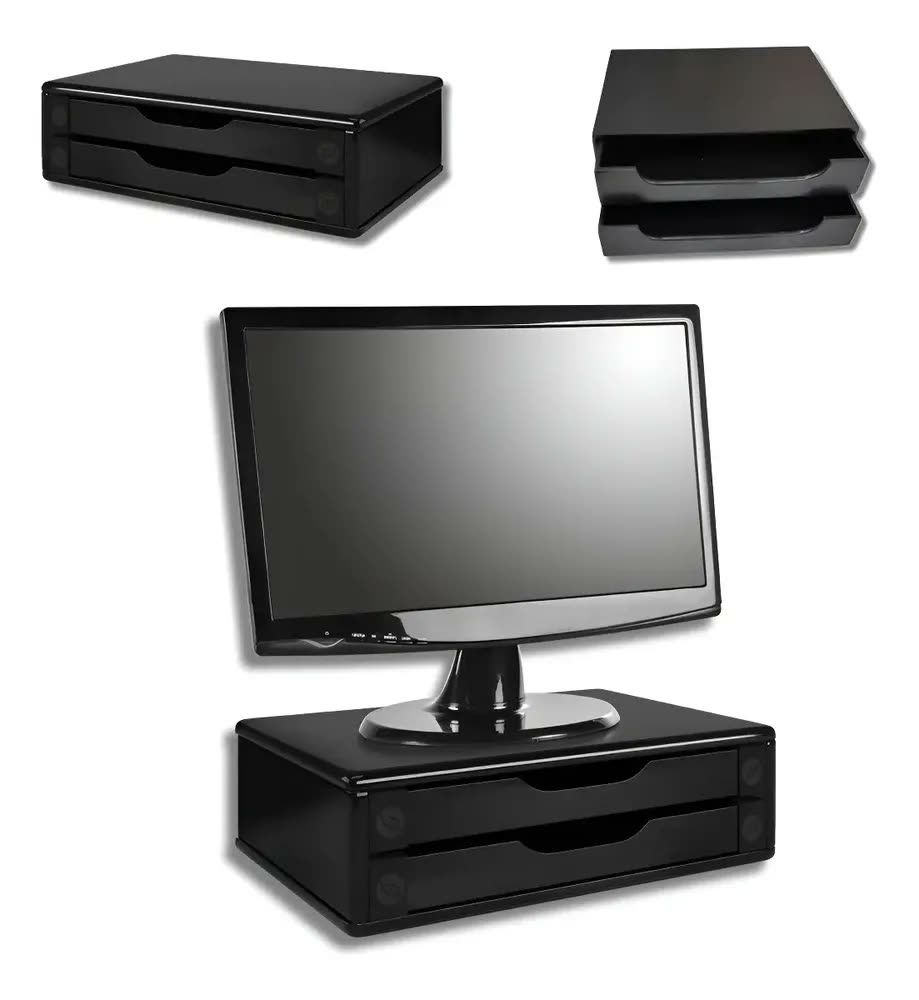 Suporte Para Monitor De Mesa 2 Gavetas Escritório Ergonômico Cor Preto Hannover Home
