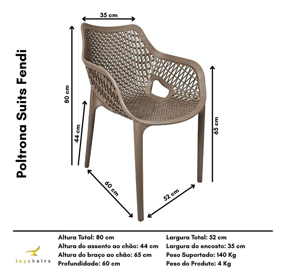 Poltrona Suits Fendi Sala Jantar Restaurante Gourmet - Kit 4