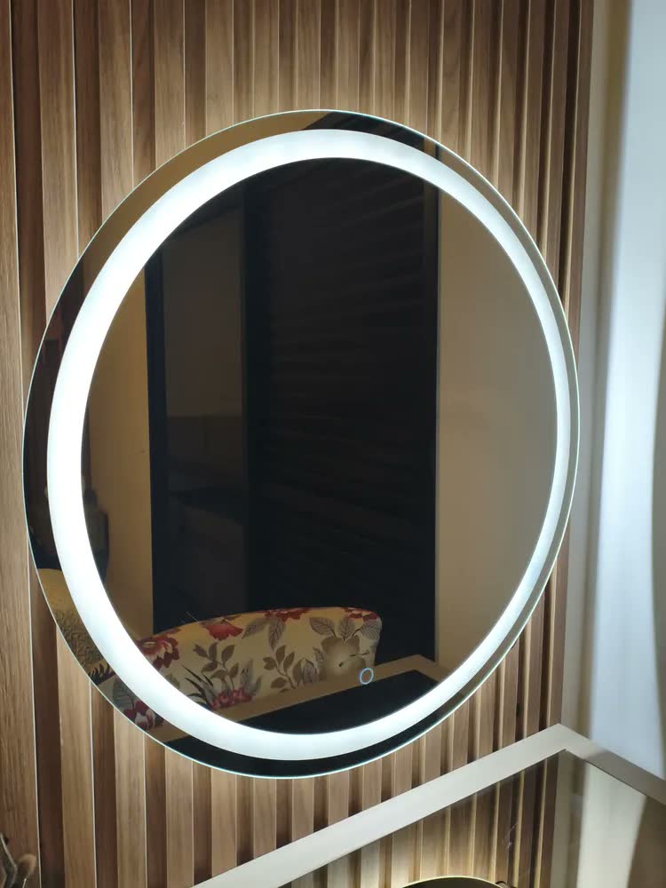 foto de Espelho Redondo 80cm 3 Tons Led Luxo Decorativo Botão Touch
