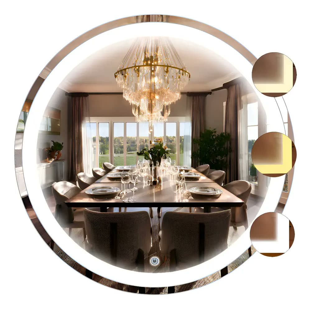 foto de Espelho Redondo 80cm 3 Tons Led Luxo Decorativo Botão Touch