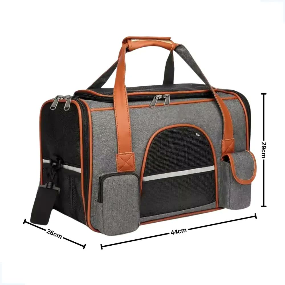 foto de Bolsa De Transporte Pet Luxo Em Couro Avião Carro Cães Gatos Cor Cinza-escuro