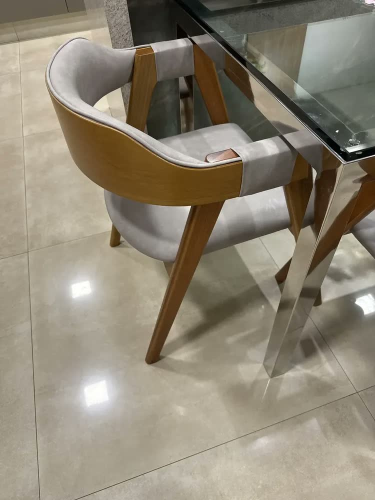 foto de Cadeira De Jantar Estofada Poltrona Escritorio Mesa Madeira