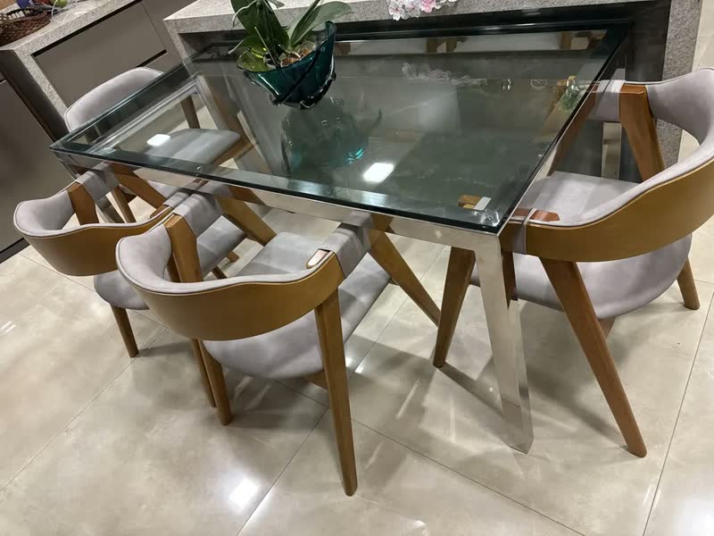 foto de Cadeira De Jantar Estofada Poltrona Escritorio Mesa Madeira