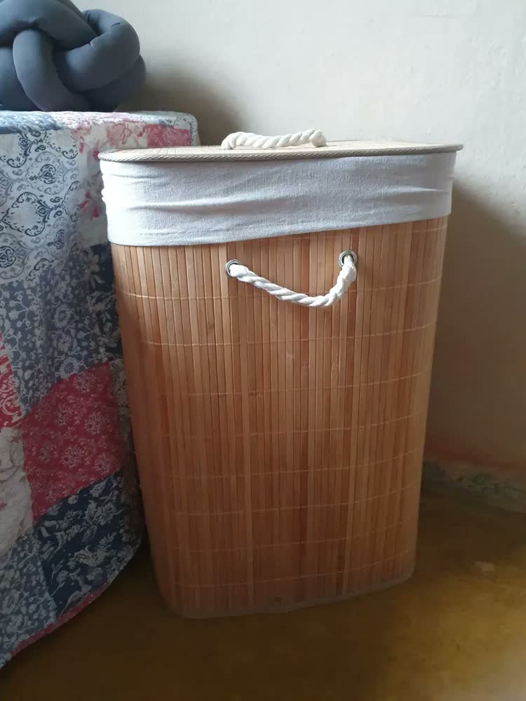foto de Vittak Cesto De Roupa Bambu 72 Litros Dobrável Retangular Com Tampa E Forro