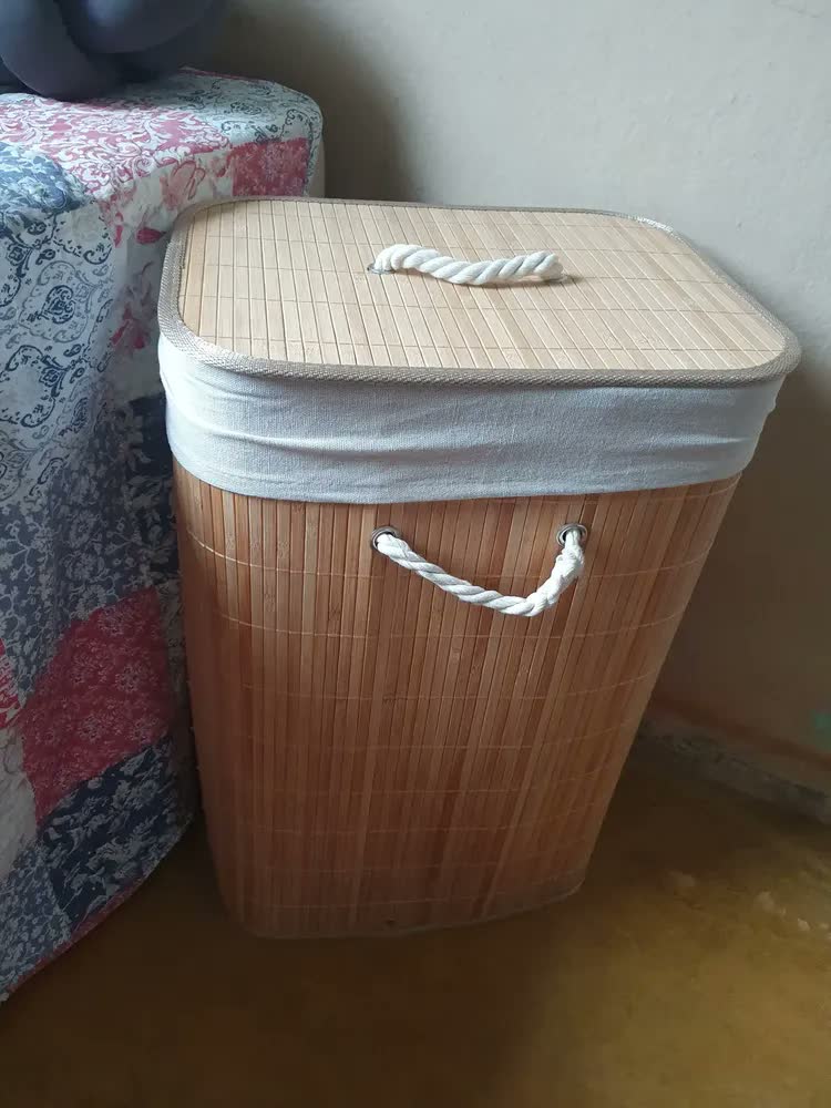 foto de Vittak Cesto De Roupa Bambu 72 Litros Dobrável Retangular Com Tampa E Forro