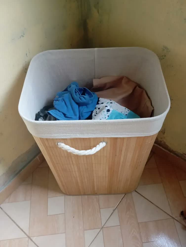 foto de Cesto De Roupa Bambu Dobrável Retangular C/ Tampa E Forro 70l Casa Uno