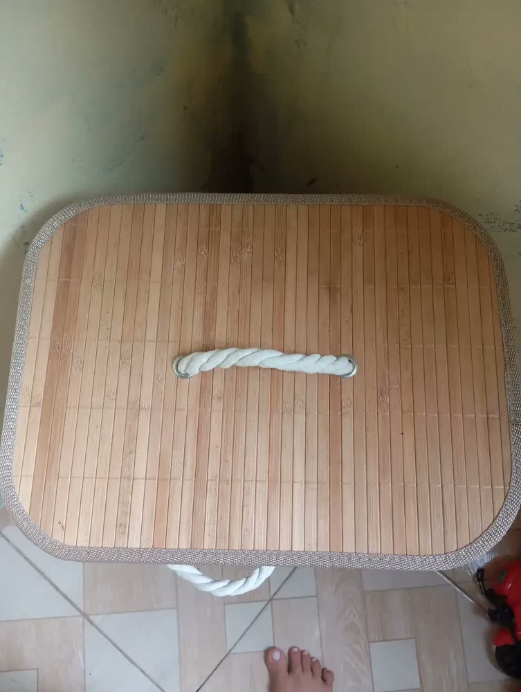 foto de Cesto De Roupa Bambu Dobrável Retangular C/ Tampa E Forro 70l Casa Uno