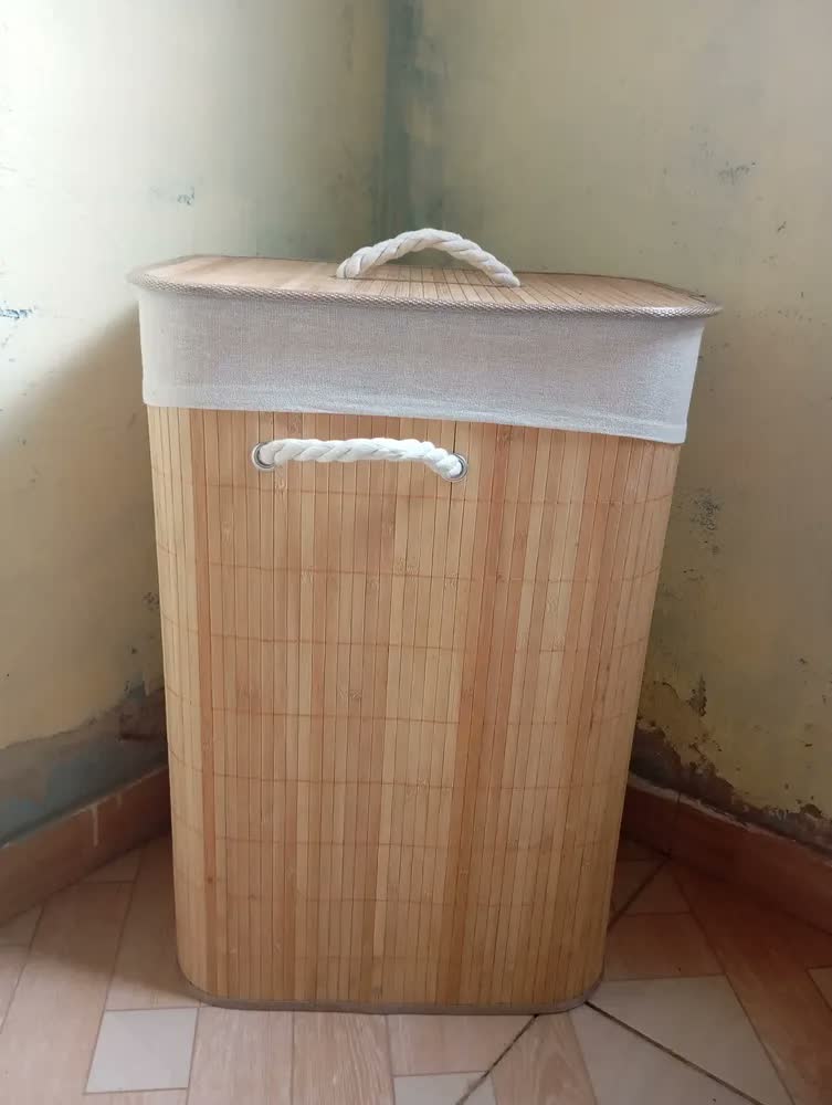 foto de Cesto De Roupa Bambu Dobrável Retangular C/ Tampa E Forro 70l Casa Uno