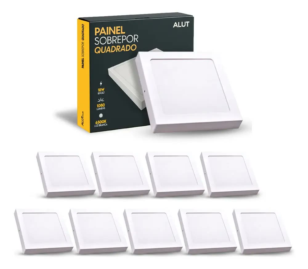 Kit 10 Painel Led Plafon Easy 18w 6500k Branco Frio Bivolt sobrepor Quadrado Cod: ALUT000505-10 Alut By Avant