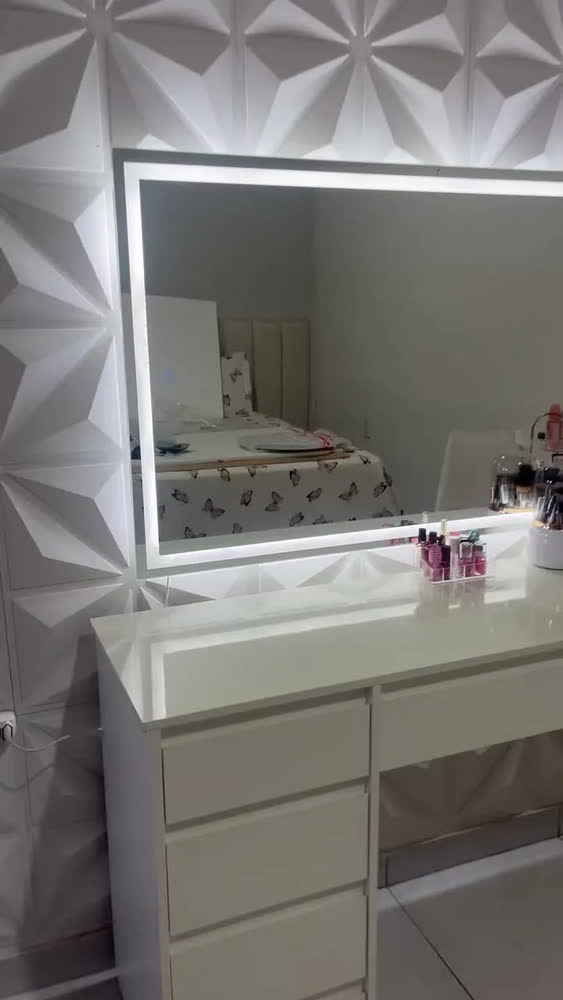 foto de Espelho Led 3 Cores 120x80cm Decorativo Corpo Inteiro Moldura Jateado Led 3 Cores