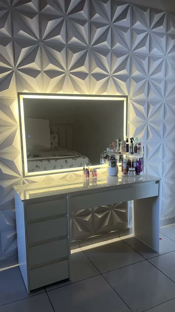 foto de Espelho Led 3 Cores 120x80cm Decorativo Corpo Inteiro Moldura Jateado Led 3 Cores