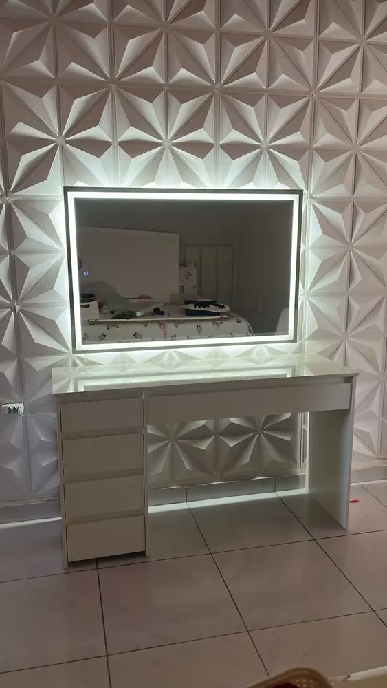 foto de Espelho Led 3 Cores 120x80cm Decorativo Corpo Inteiro Moldura Jateado Led 3 Cores