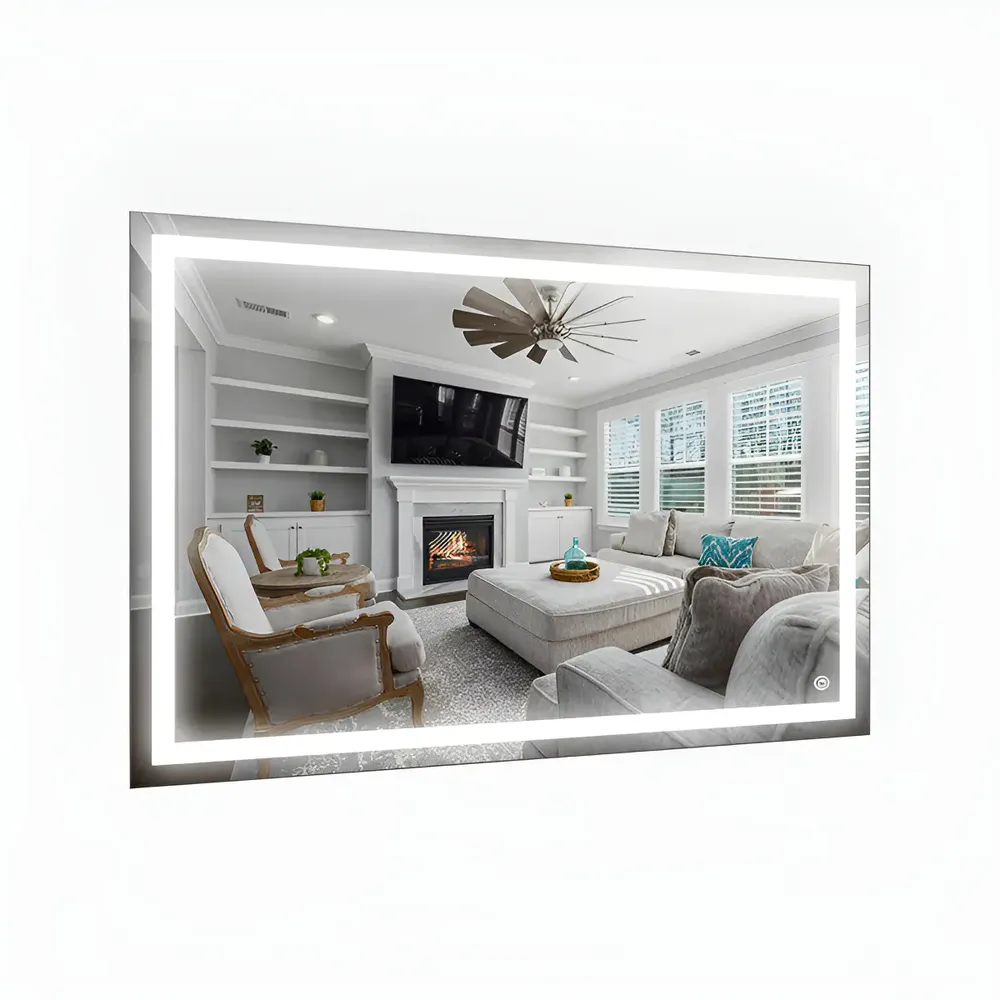 foto de Espelho Led 3 Cores 120x80cm Decorativo Corpo Inteiro Moldura Jateado Led 3 Cores