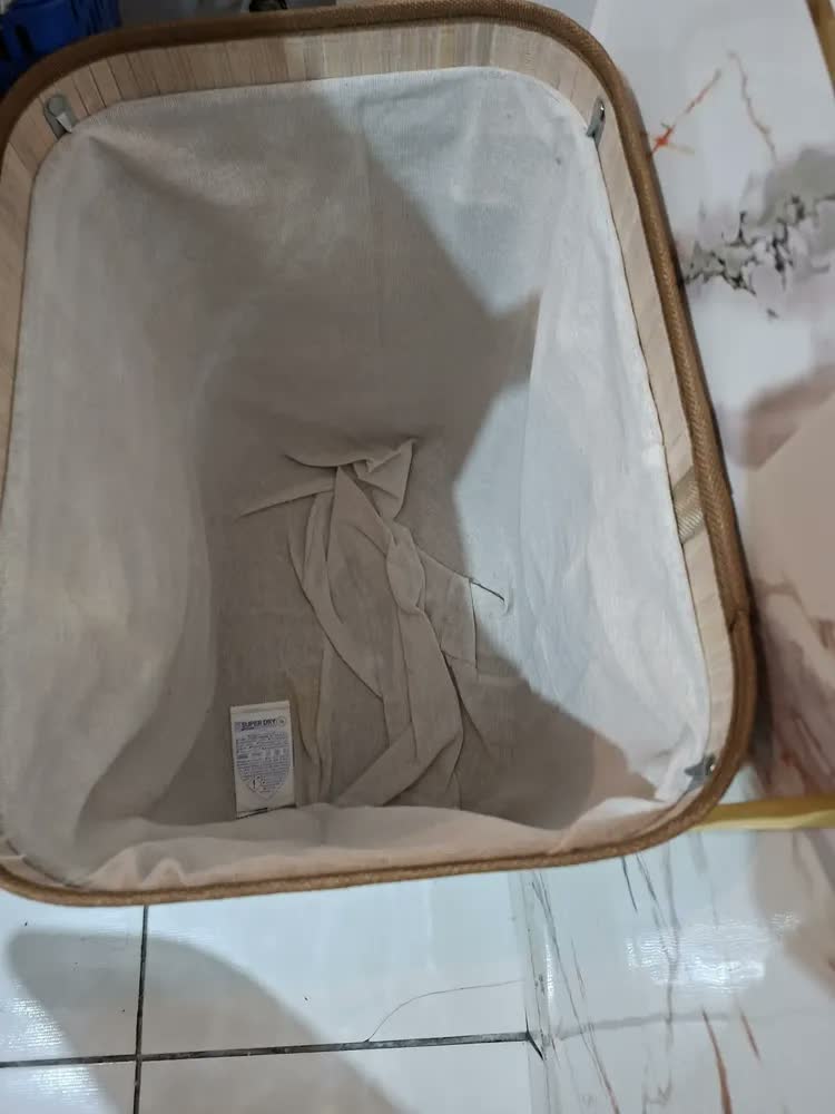foto de Cesto de Roupa Suja 50L Bambu Natural Dobrável Retangular Zip Home Bege