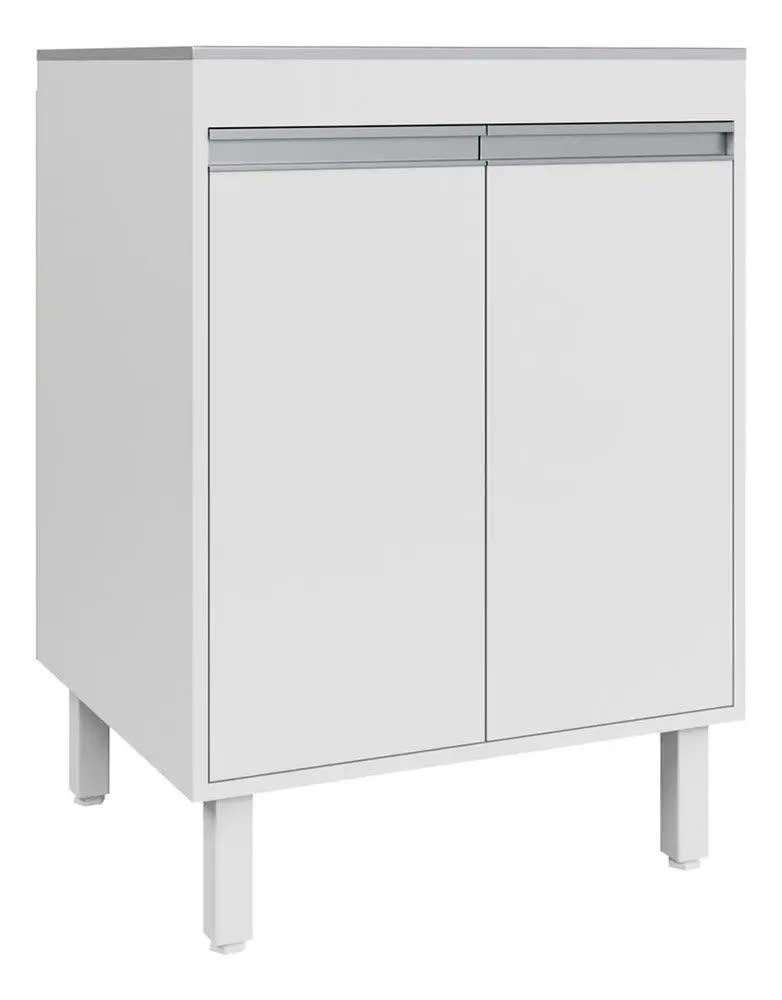Tanque de Lavanderia Inox 46L com Gabinete de MDF Branco de 60cm e Kit para Sifão