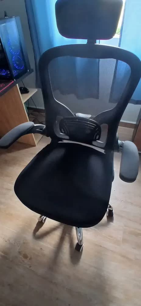 foto de Cadeira De Escritório Ergonômica Giratória B100 Boston Preta Com Estofado Mesh Com Ajuste Lombar Luvinco