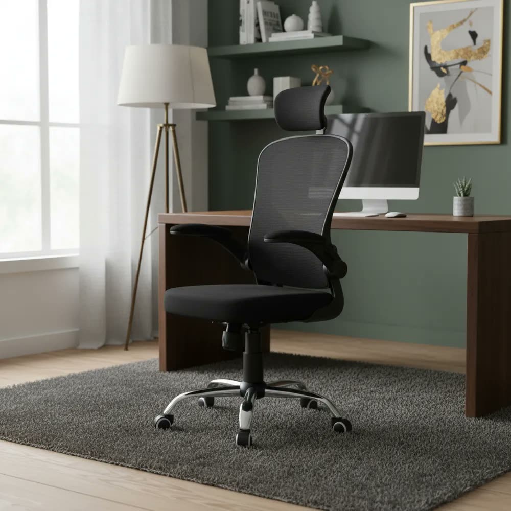 Cadeira De Escritório Ergonômica Giratória B100 Boston Preta Com Estofado Mesh Com Ajuste Lombar Luvinco