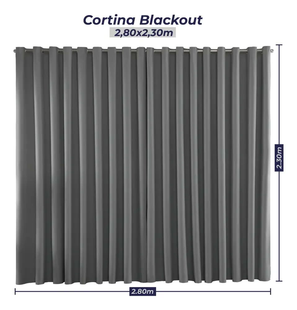 Cortina Blackout Em Tecido 2,80x2,30 Corta Luz Cor Cinza