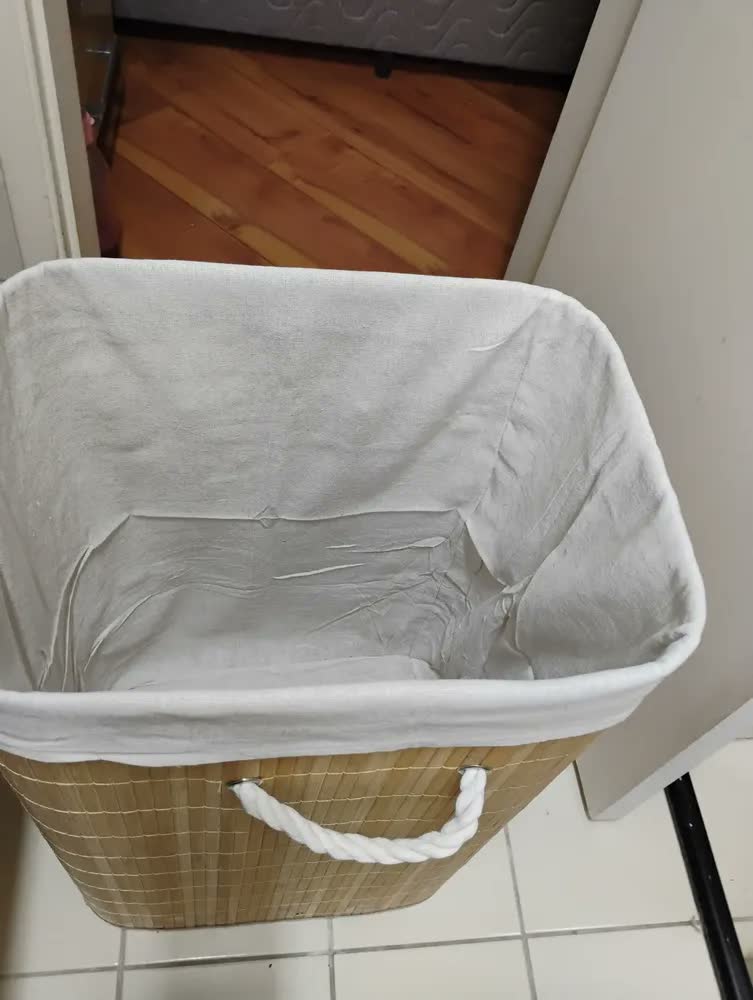 foto de Cesto De Roupa Bambu Dobravel Organizador Forrado Banheiro Grande Cesto Roupa Suja Retangular
