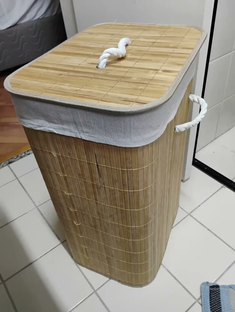 foto de Cesto De Roupa Bambu Dobravel Organizador Forrado Banheiro Grande Cesto Roupa Suja Retangular