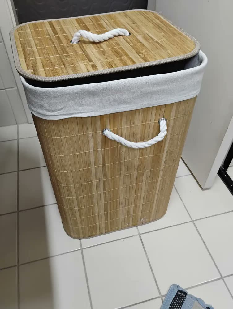 foto de Cesto De Roupa Bambu Dobravel Organizador Forrado Banheiro Grande Cesto Roupa Suja Retangular