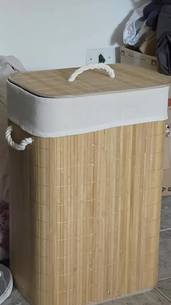 foto de Cesto De Roupa Bambu Dobravel Organizador Forrado Banheiro Grande Cesto Roupa Suja Retangular