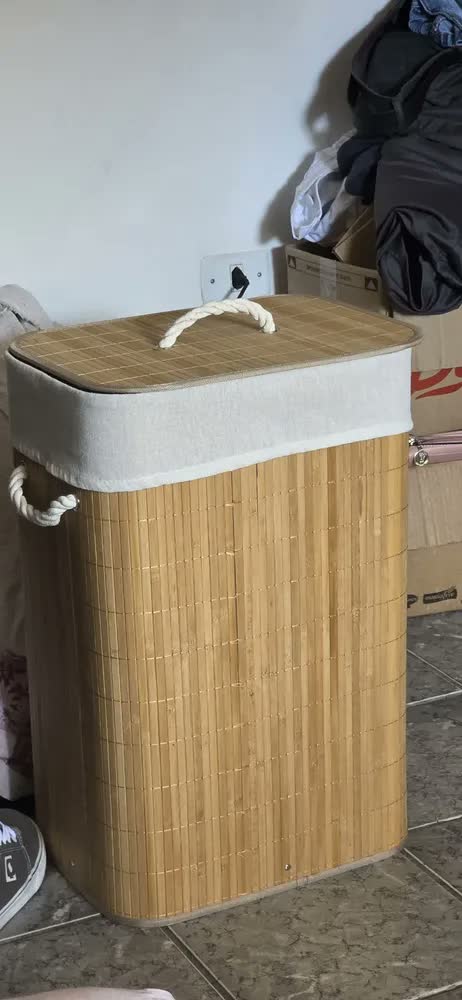 foto de Cesto De Roupa Bambu Dobravel Organizador Forrado Banheiro Grande Cesto Roupa Suja Retangular
