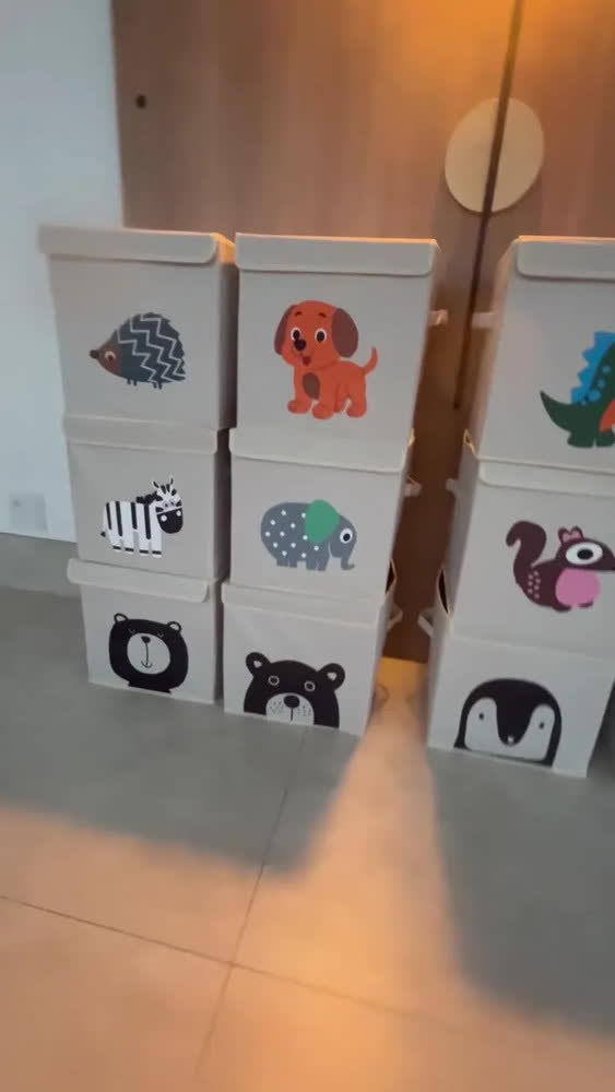 foto de Caixa Organizadora Infantil Brinquedos Cesto Tampa Baú Oky's Cachorro