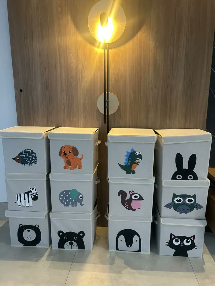 foto de Caixa Organizadora Infantil Brinquedos Cesto Tampa Baú Oky's Cachorro