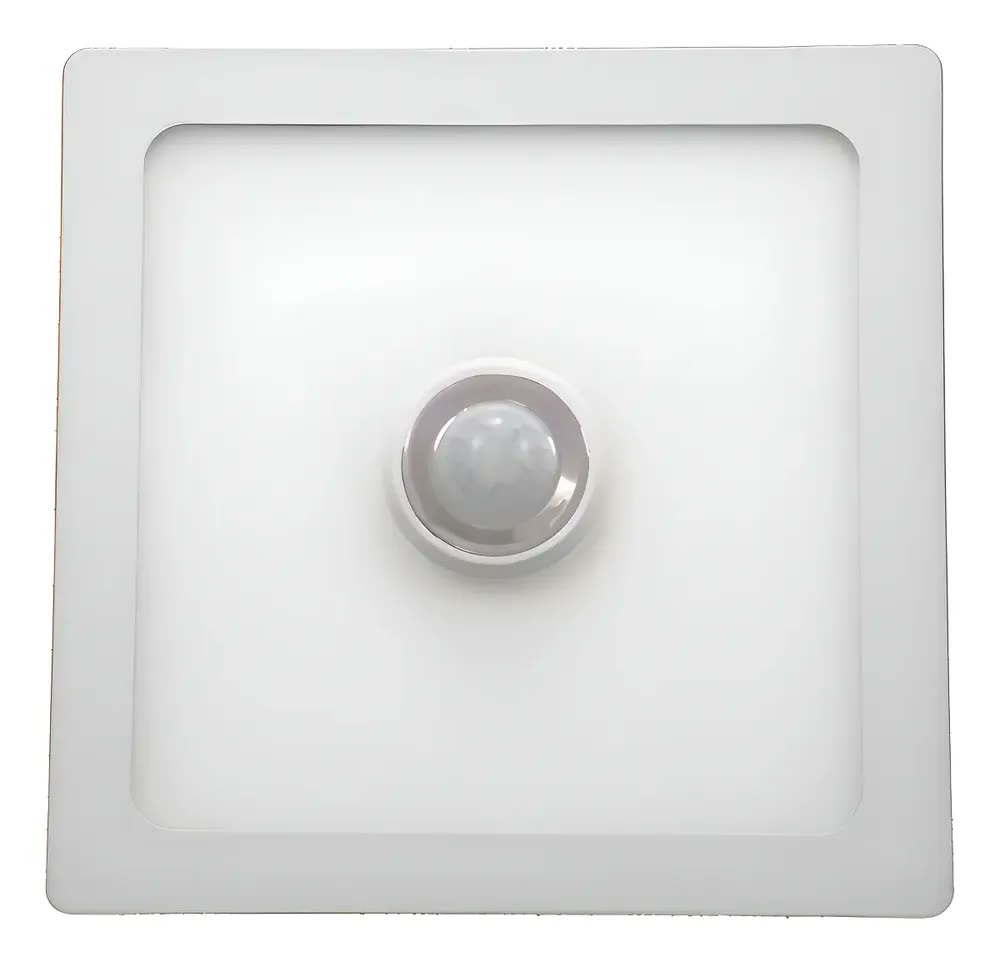 Plafon LED Sobrepor LuxLite 12W Sensor Presença Luz Fria Quadrado 6500K