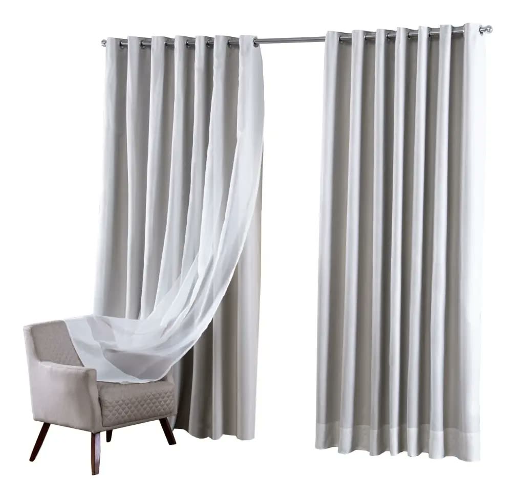 foto de Cortina Blackout Tecido 4,00x2,30 Com Voil Sala E Quarto