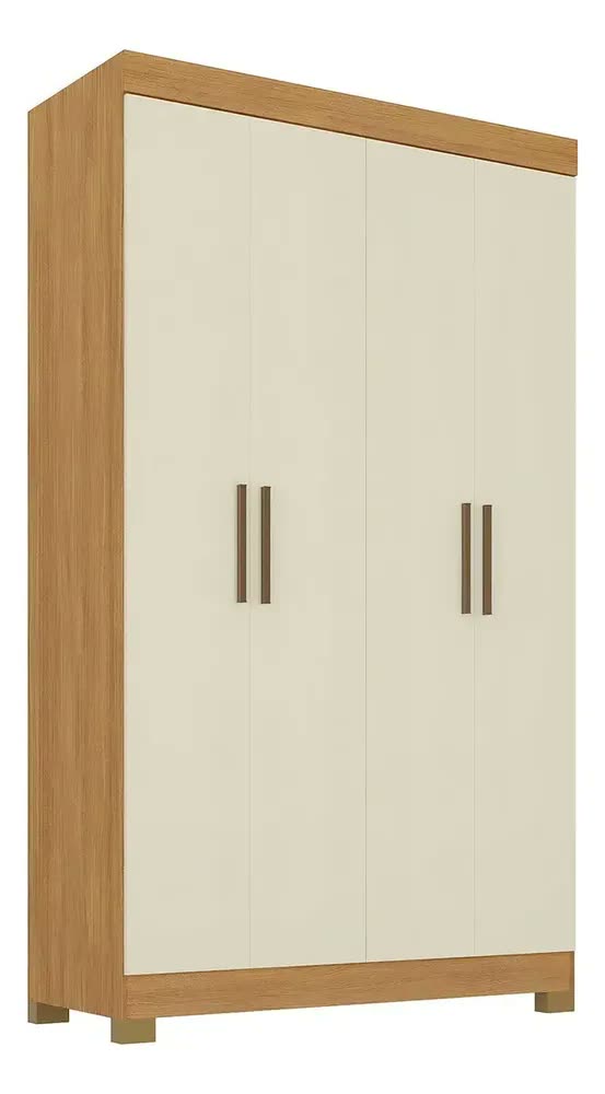 Guarda-Roupa 4 Portas MDP Paris Cinamono e Off White 205x119x47 cm