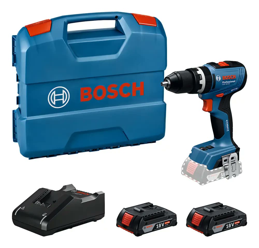 Parafusadeira Furadeira Bosch Gsb 18v-65 Com 2 Baterias Gba 18v 2.0 Ah, Carregador Gal 18v-40 E Maleta L-case