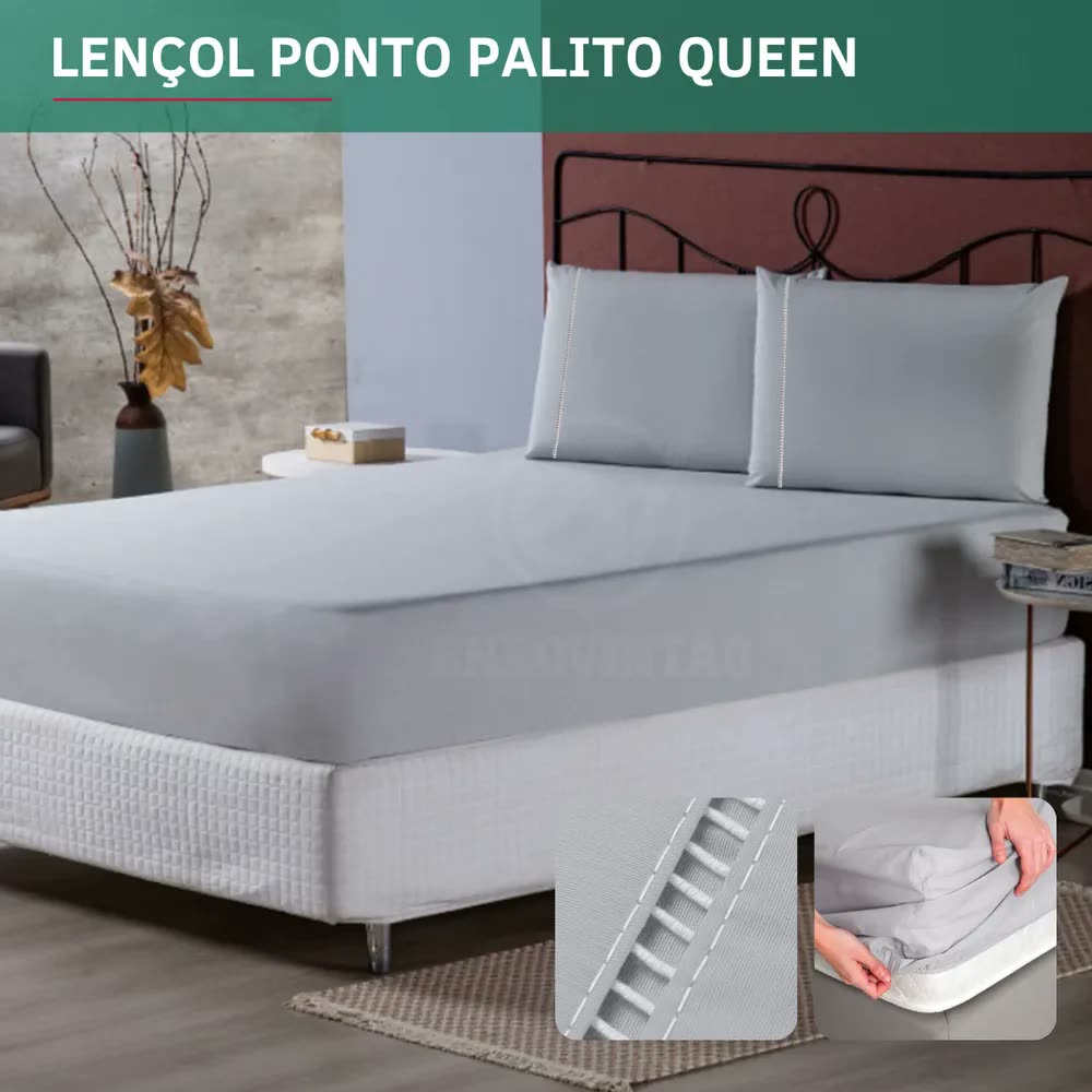foto de Jogo De Lençol Queen Padrão 3 Peças C/ Fronha Ponto Palito Micropercal 400 Fios Toque Macio Confortável Cor Cinza Premium
