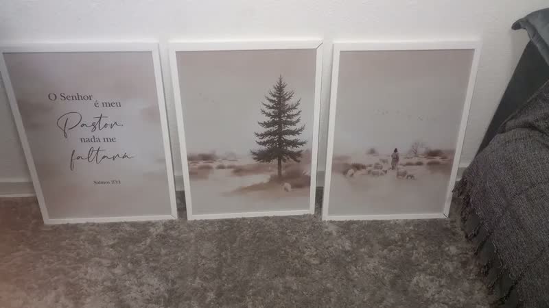 foto de Quadro Decorativo Trio Sala Jesus Pastor Senhor Com Vidro