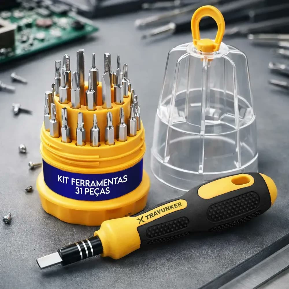 foto de Kit Jogo Ferramentas 31 Peças Chaves Fenda Philips Torx Allen Estrela Precisão Cabo Emborrachado Imantado Estojo Organizador Reparos Eletrônicos Manutenção Celular Notebook