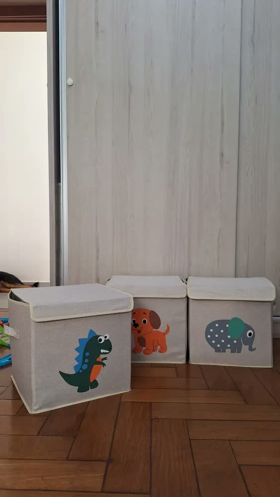 foto de Caixa Organizadora Infantil de Linho para Brinquedos com Tampa – Oky's Coruja