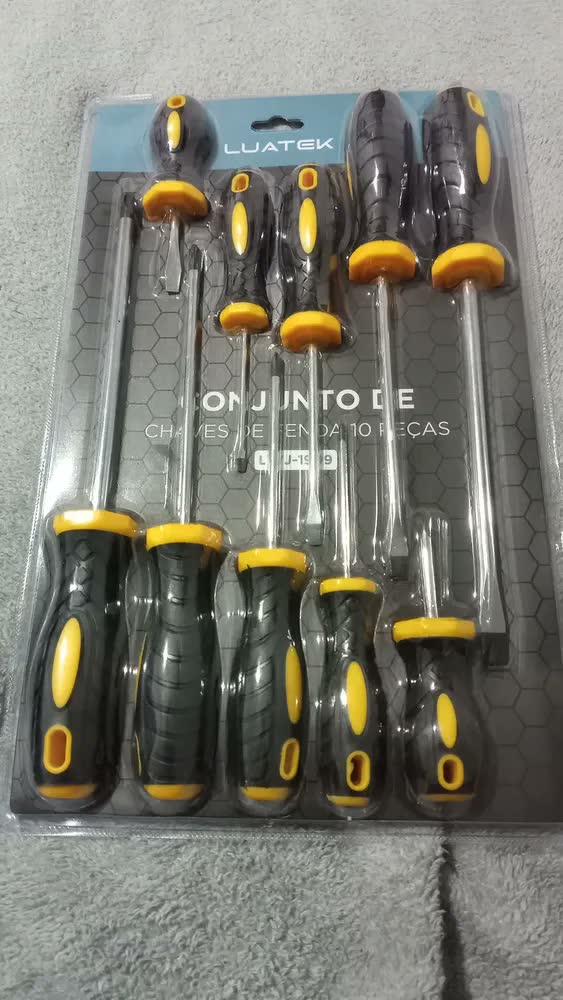 foto de Jogo Chaves Fenda Phillips 10 Peças Imantadas Aço Cromado Cabo Emborrachado Ferramentas Manutenção Reparos Oficina Uso Doméstico Profissional