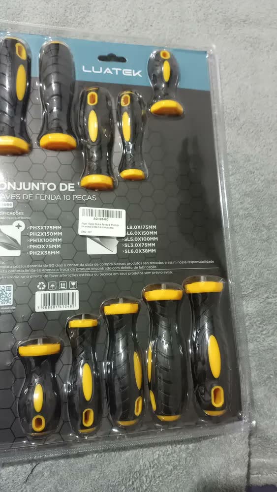 foto de Jogo Chaves Fenda Phillips 10 Peças Imantadas Aço Cromado Cabo Emborrachado Ferramentas Manutenção Reparos Oficina Uso Doméstico Profissional