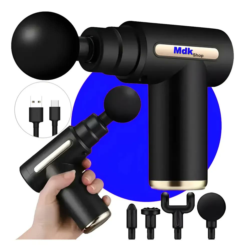 foto de Massageador Pistola Elétrica Profissional Muscular Portátil Aparelho Fisioterapia Corporal, 6 Velocidades 4 Cabeças De Massagem - Micgeek