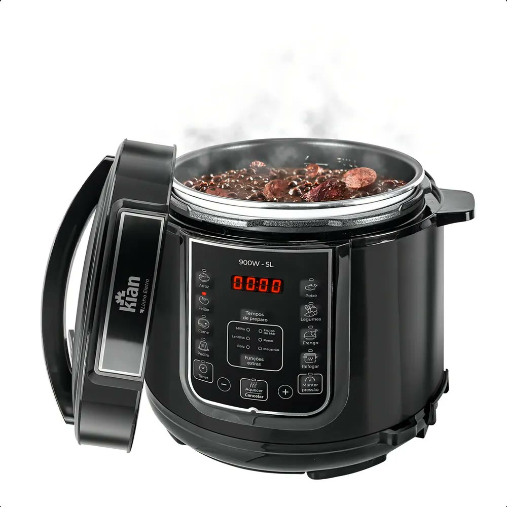 Panela de Pressão Elétrica 5 Litros Aço Inox Preto Multifuncional Kian Ppe 101
