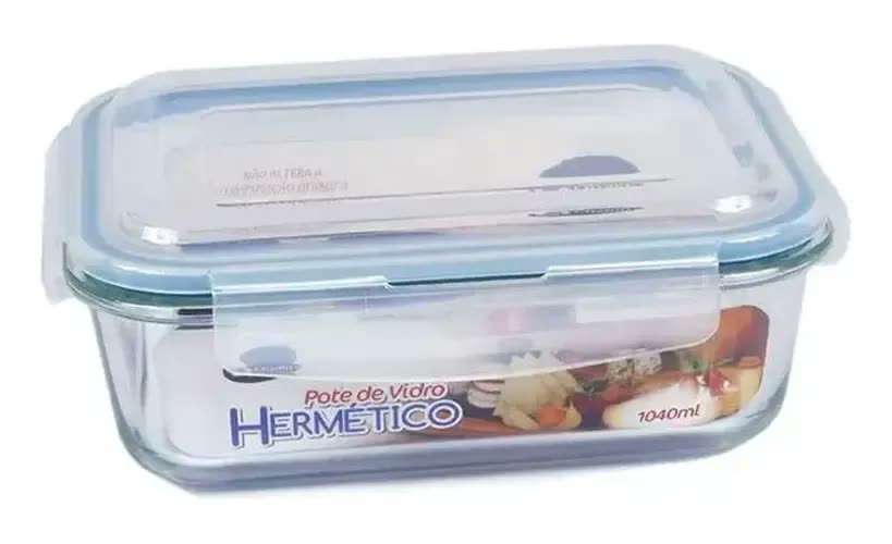 foto de Pote Vidro Hermético 1040ml Com Tampa Silicone Emporio Web Para Marmita