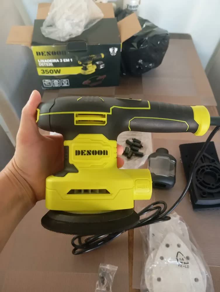 foto de Lixadeira Orbital 350w 3 En 1 Lijadora Electrica Professional Redonda Cuadrada En Forma De Delta 6 Velocidades Com 15 Lixas Desoon